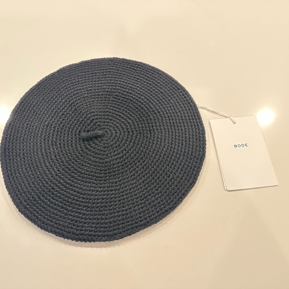 BODE Crochet Beret Hat Black one size $390 NWT